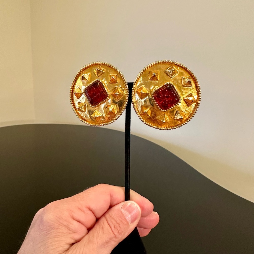 DOMINIQUE AURIENTIS PARIS 80’S VINTAGE RETRO RUNWAY RARE GLAM GRIPOIX EARRINGS - Picture 12 of 17